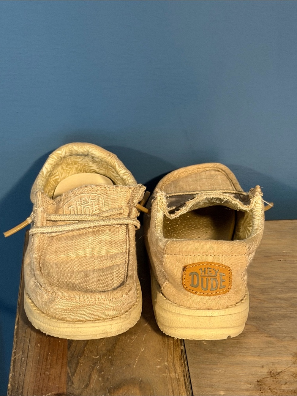 Hey Dude Kids Tan Beige Canvas Slip-On Moccasins 10c